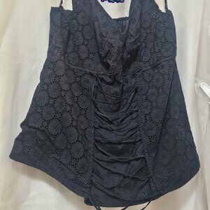Lane Bryant Eyelet Style Corset Front Wide Strap Tank Top Black Size 16